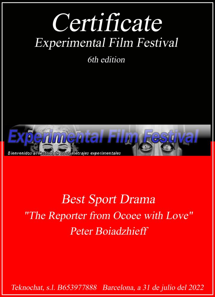 Certificate of achievement by Experimental Film Festival Barcelona